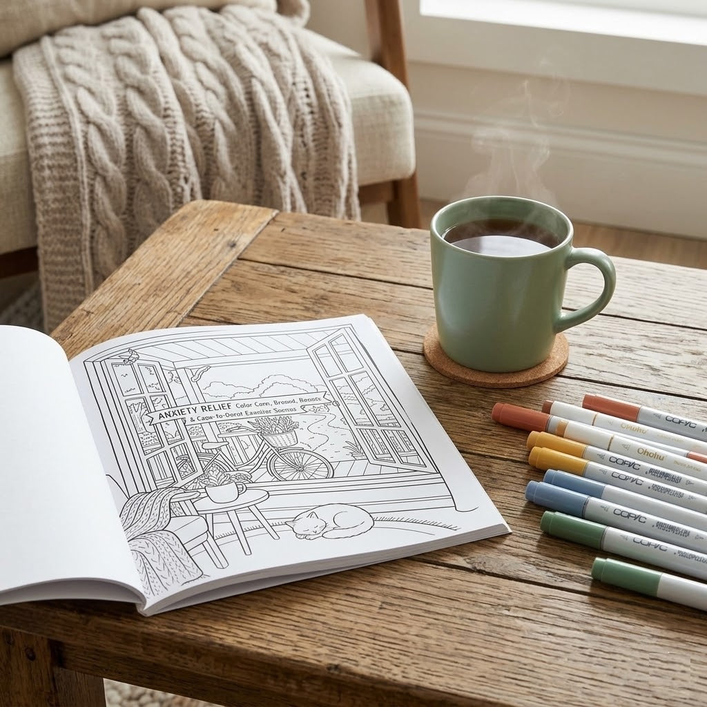 Printable Bold and Cozy Landscape Coloring Book PDF | 30 Page Easy Serenity Coloring Pages for Adults and Kids | Simple Calm Life 8x8"