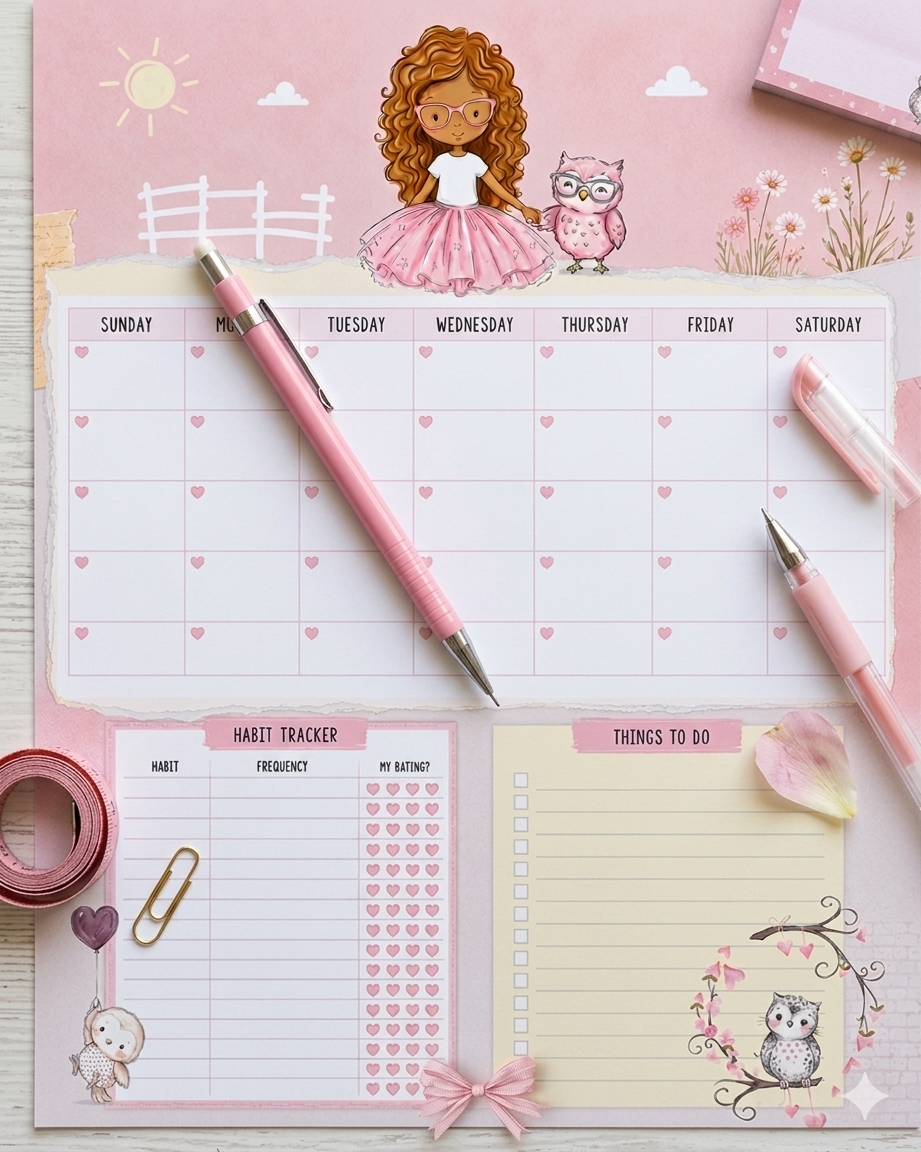 Printable Undated Monthly Calendar | 11x14" Cute Owl Planner PDF