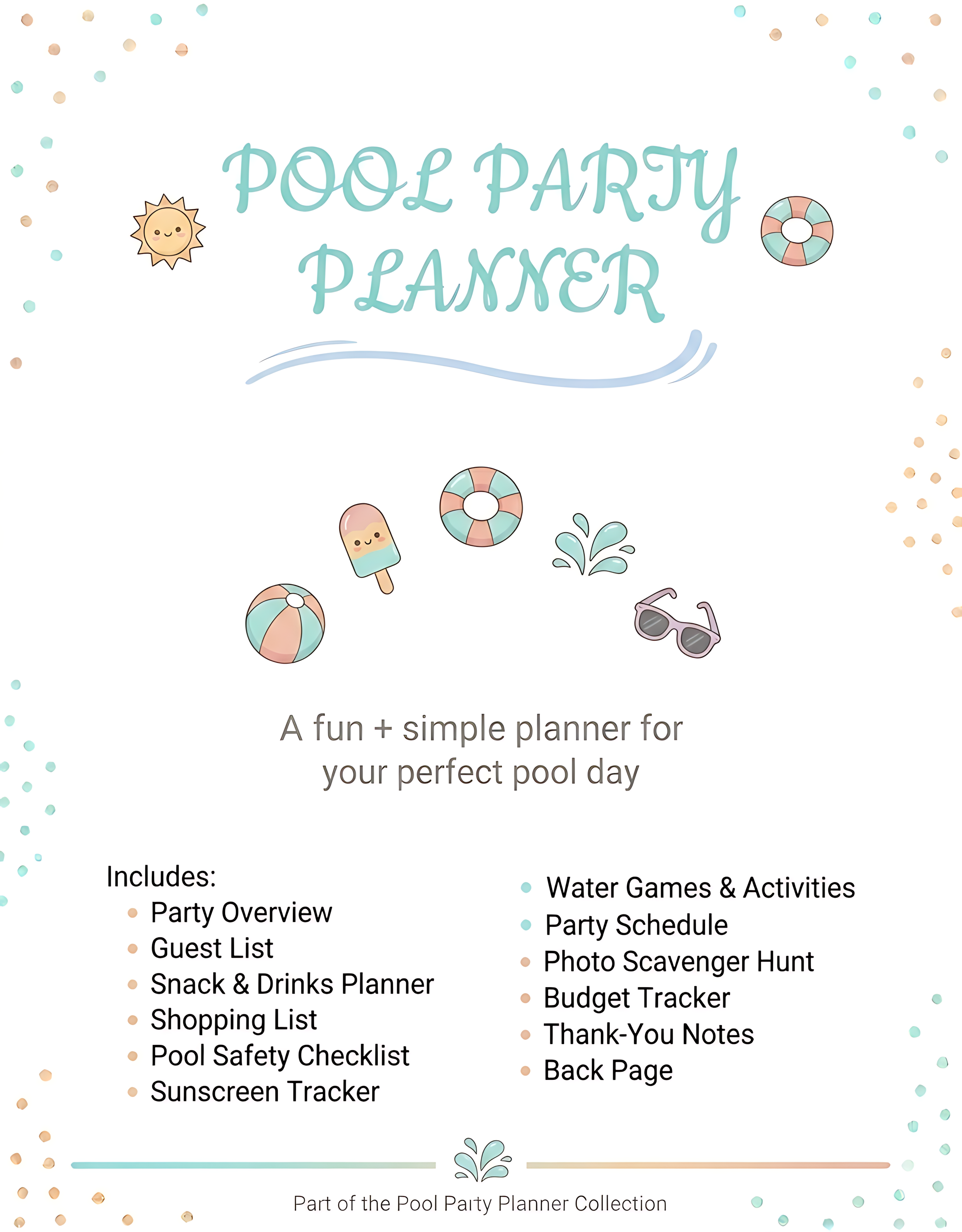 Kids Summer Pool Party Planner | Safety Checklist, Sunscreen Tracker, Scavenger Hunt | Instant Download PDF